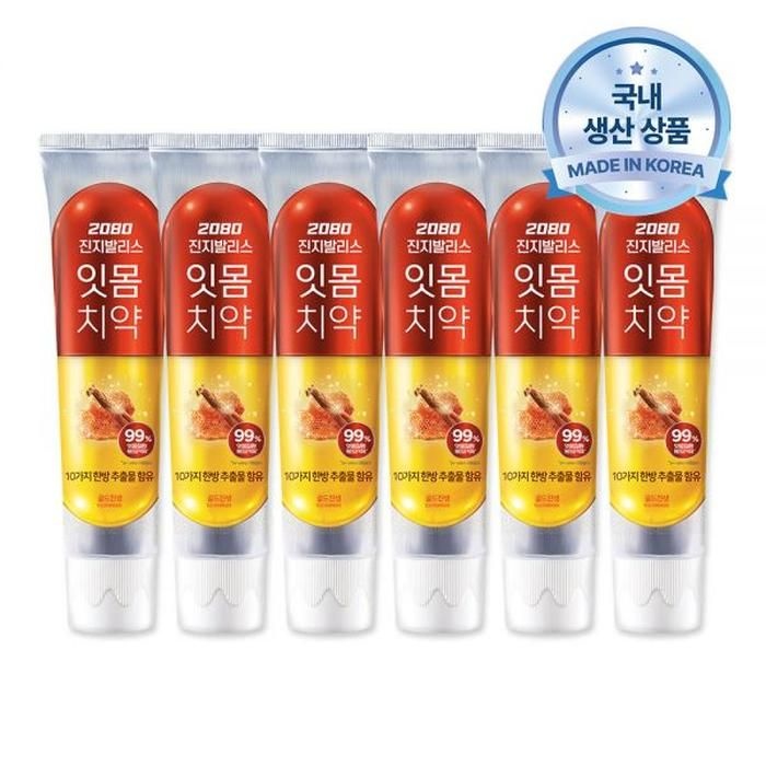 2080 2080 진지발리스 골드진생 잇몸 케어 구강 치약 140g 6개입