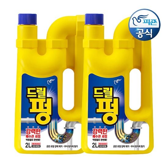 피죤 배수구세정제 파워드릴펑 2L 용기 x 2개