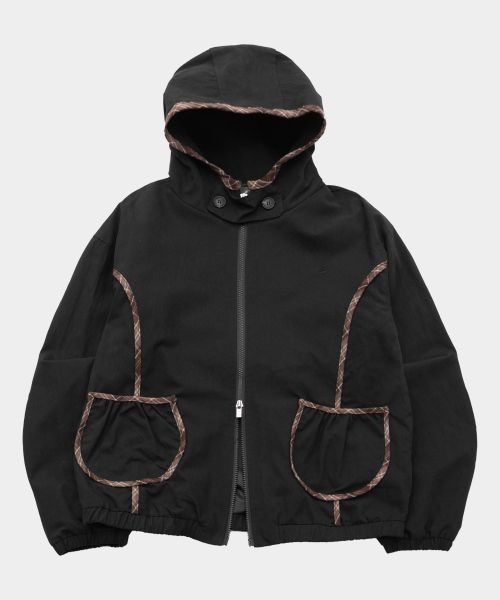 SOME PLACE 체크 포인트 캐주얼 비조 스냅 버튼 오버핏 후드 집업 점퍼 자켓 블랙