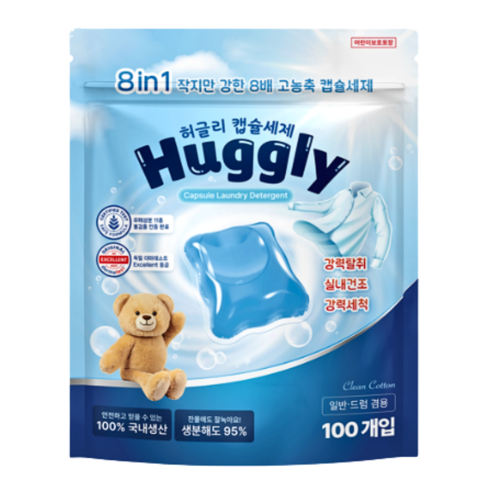 [오늘출발] 8IN1 딥 클린 초고농축 캡슐 세탁세제 1개 100개입 코튼캔디 향 허글리