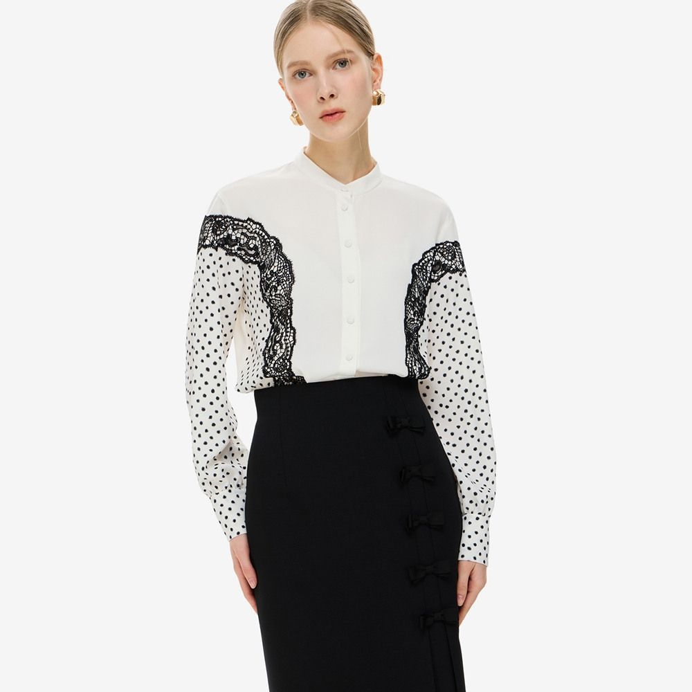 모조 ONLINE EXCLUSIVE 하이넥 레이스 블라우스 IV J251MSC008 1157719