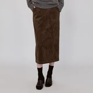르세지엠 Basic Suede Long Skirt - KhakiBrown