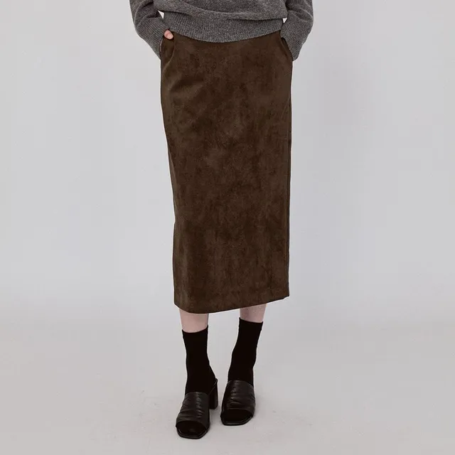 르세지엠 Basic Suede Long Skirt - KhakiBrown
