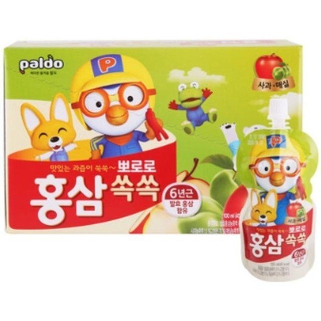 [유로메디] 팔도 뽀로로 홍삼쏙쏙 사과매실 100ml x 10포 어린이 키즈홍삼
