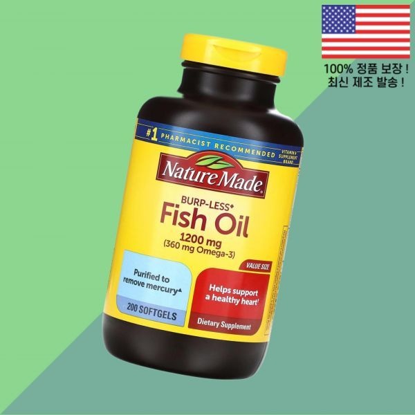 Nature Made [해외] 네이처 메이드 피쉬오일 오메가3 DHA EPA 오메가쓰리 리스 1200mg 200 소프트젤 캡슐 Nature Made Fish Oil Burp Less Softgels