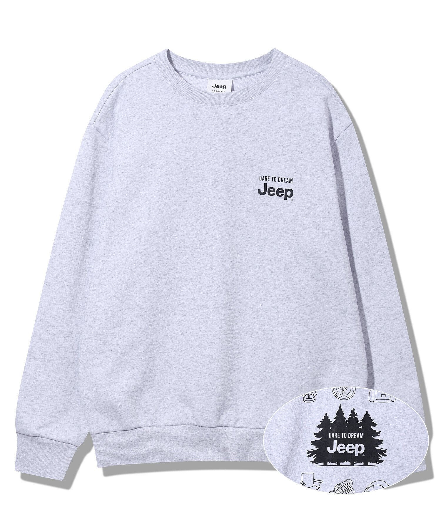 JEEP JR1TSU891 멜란지화이트 남녀공용 기획 등판 프린트 맨투맨 티셔츠_SC 순천점
