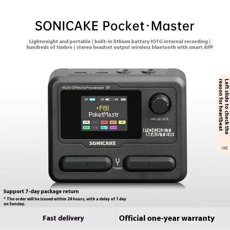 [해외] SONICAKE 포켓 마스터 일렉트릭 기타베이스 앰프 맞춤형 1.77 LCD 스크린 모델링 IR 멀티 이펙트 OTG 루퍼