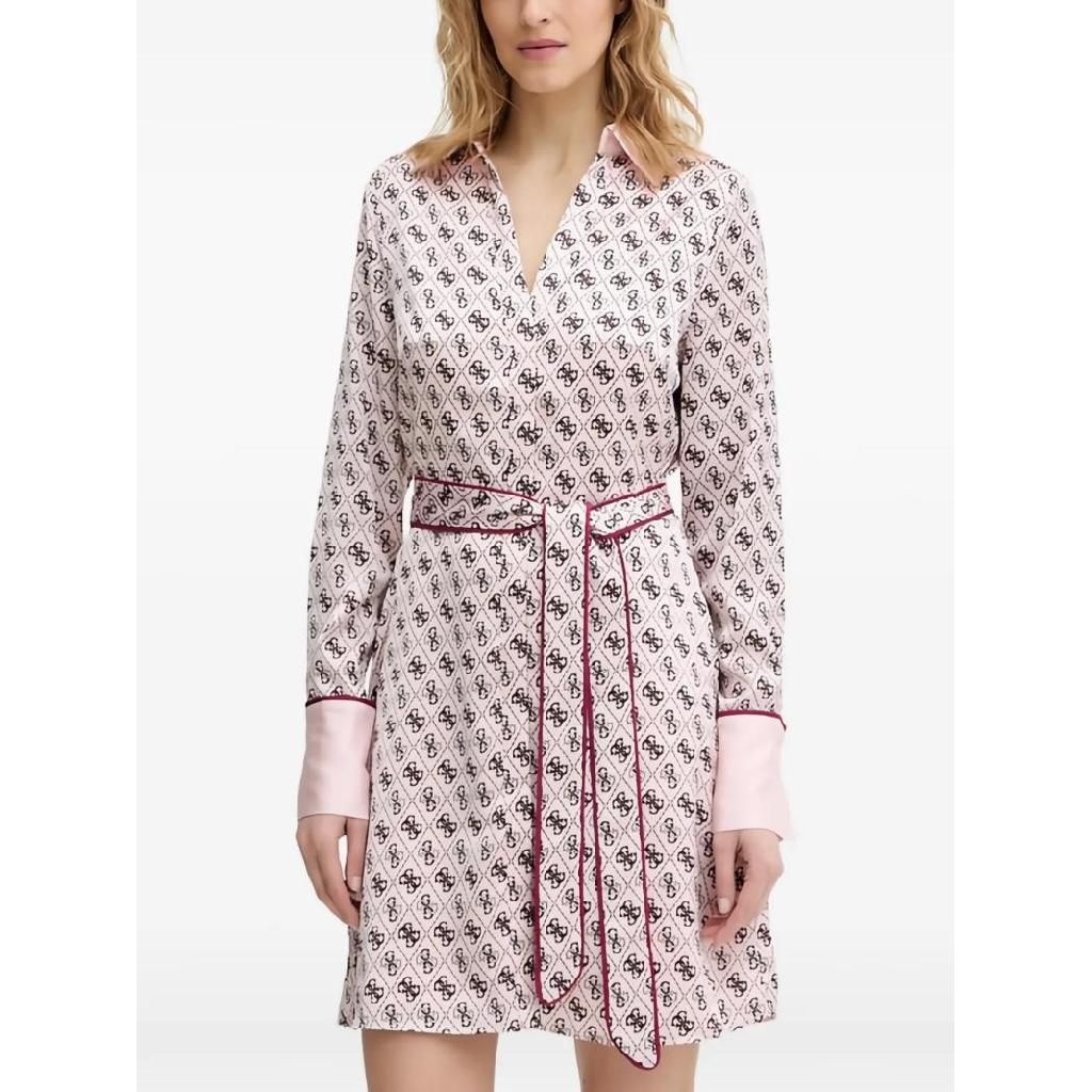 게스 Blerta collar belted monogram mini dress W6RK90WF1T2 T