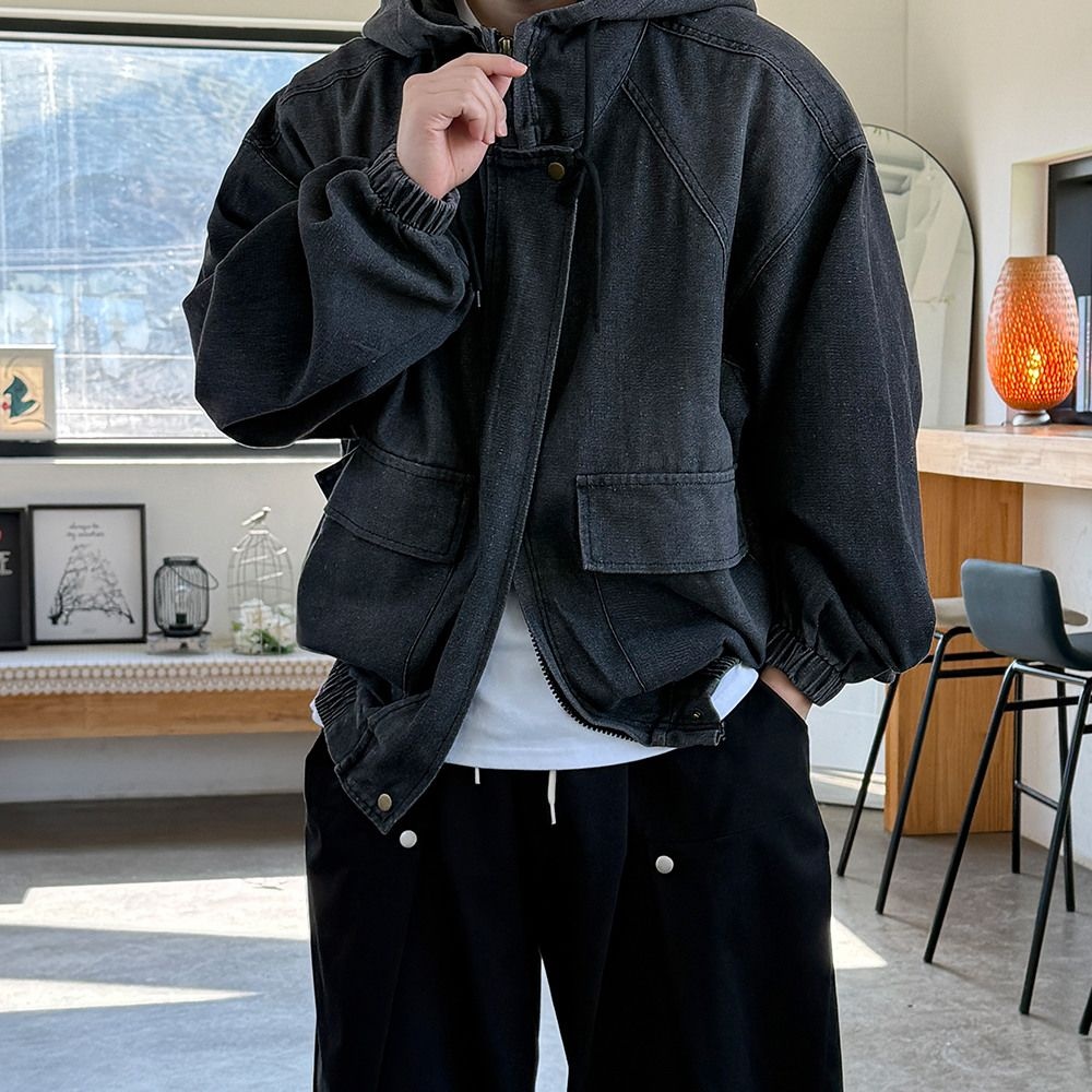 캐슬 투포켓 절개 워싱 박시 오버핏 후드 데님자켓1214878