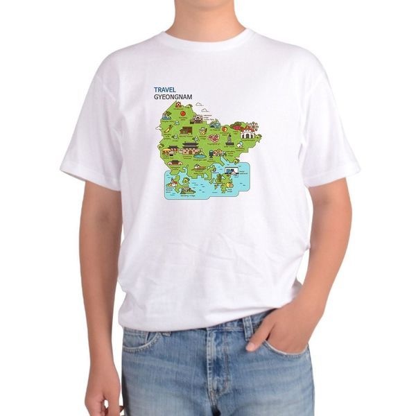 [하프클럽]길단 아시아핏 반팔티 경남 여행지도 TRAVEL MAP 관광 TOUR 여기그림 다양한색상 전사이즈