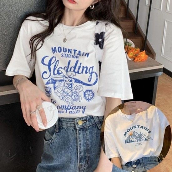 갓 여성 박스핏 프린팅 면100 반팔티 HH-E4 여자면