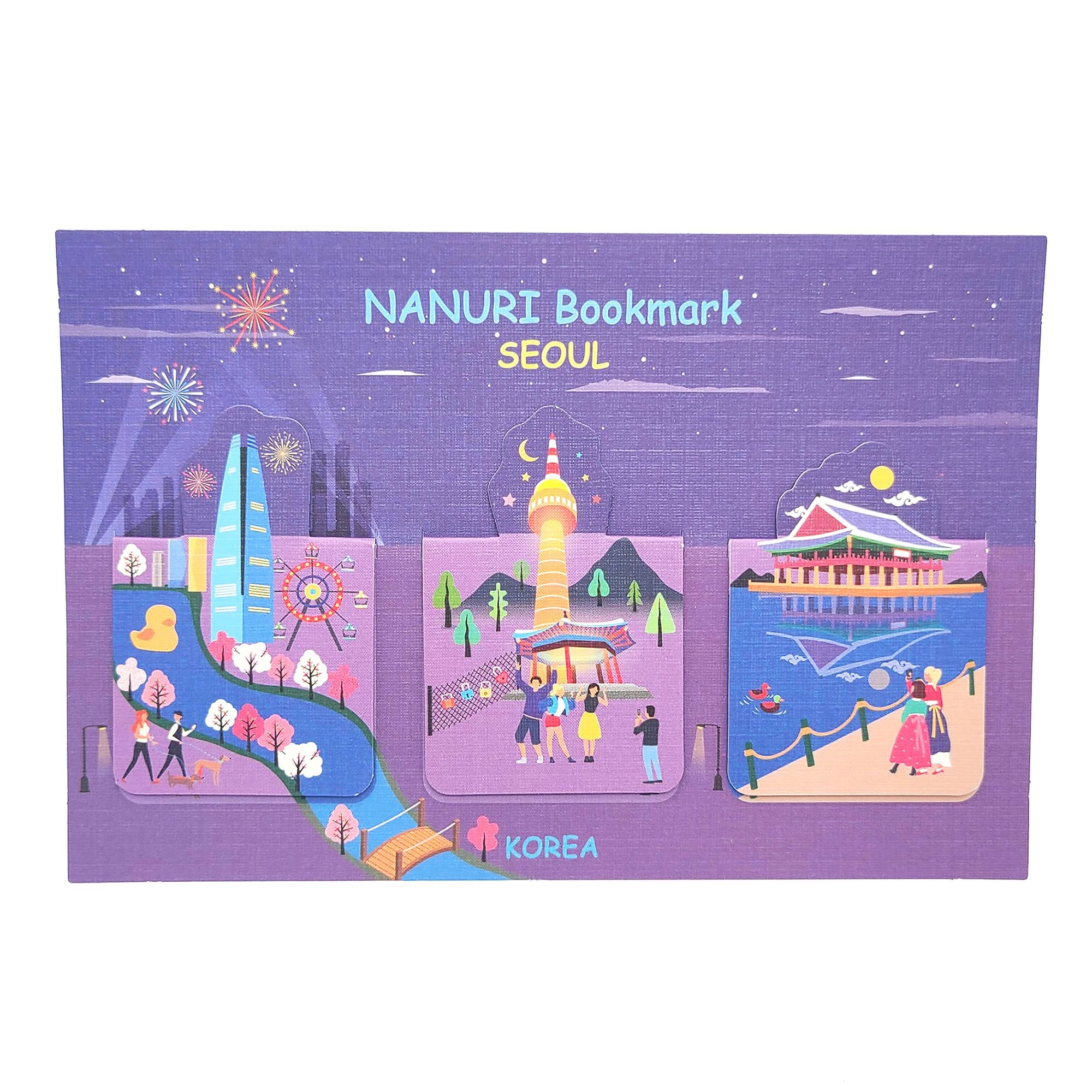 [온누리상품] 밤 서울 관광 북마크 책갈피 3개세트(경회루, N서울타워, 롯데타워) 기념품 선물 Bookmark