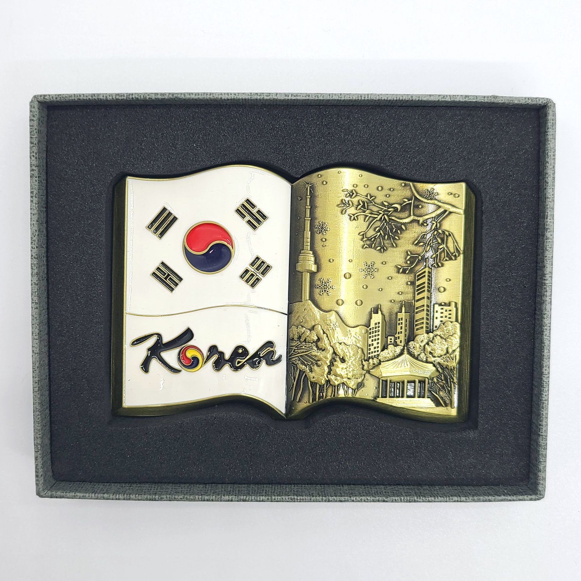 [온누리상품] 주물 냉장고자석 마그넷(금색) 책모형 서울 풍경 한국 선물 관광 기념품