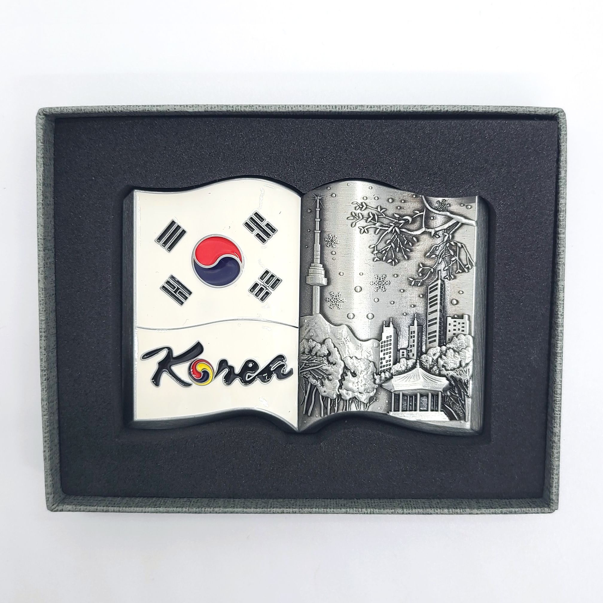 [온누리상품] 주물 냉장고자석 마그넷(은색) 책모형 서울 풍경 한국 선물 관광 기념품