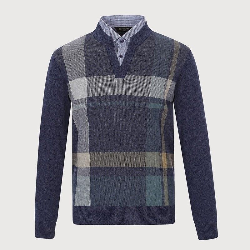 인디안 체크 패턴 이중에리 니트 MITBP5SC41156