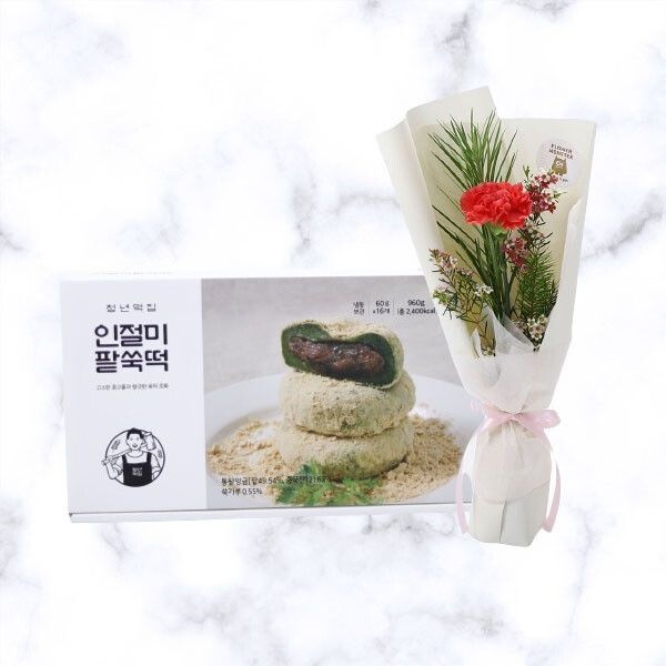 (현대Hmall) 카네이션 레드 한송이+인절미팥쑥떡 어버이날 스승의날 감사 존경 은혜 축하 생신 기념일 생일 선물