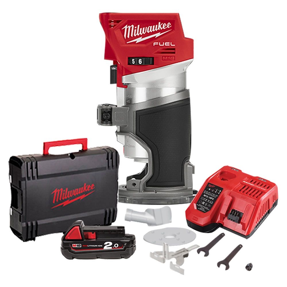 밀워키 M18 FTR-201X 충전 트림라우터 18V 2.0Ah 배터리 1개 세트