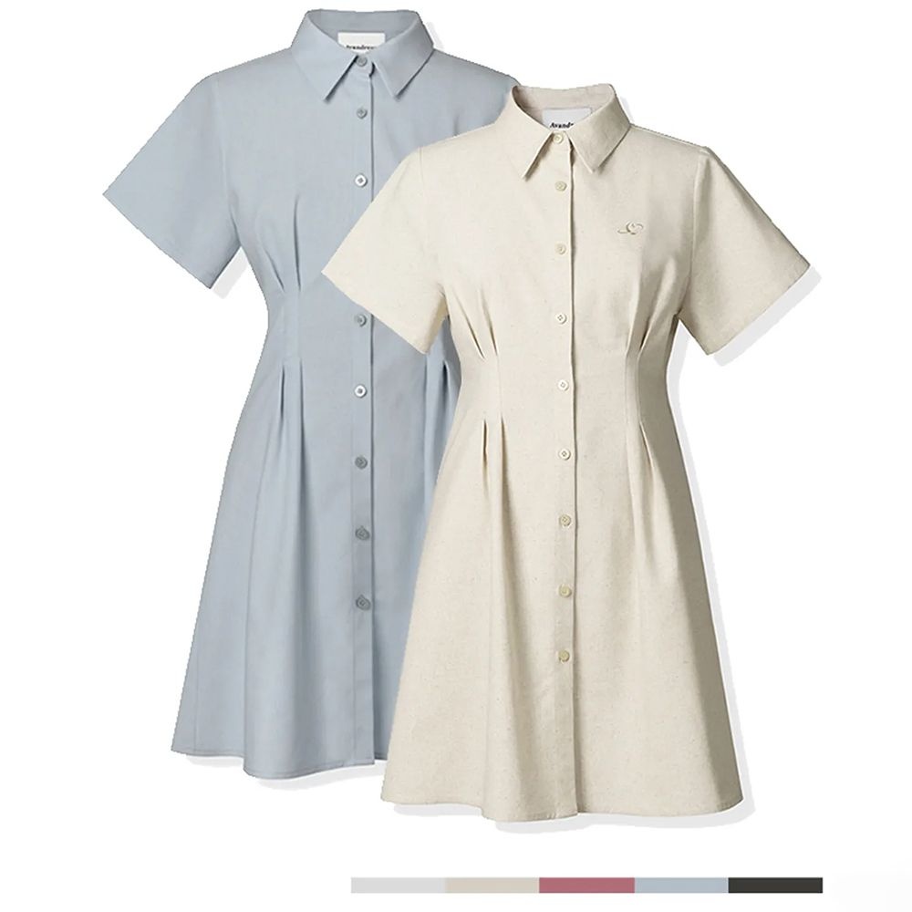 French Linen Like Slim Shirt Dress - 5COL