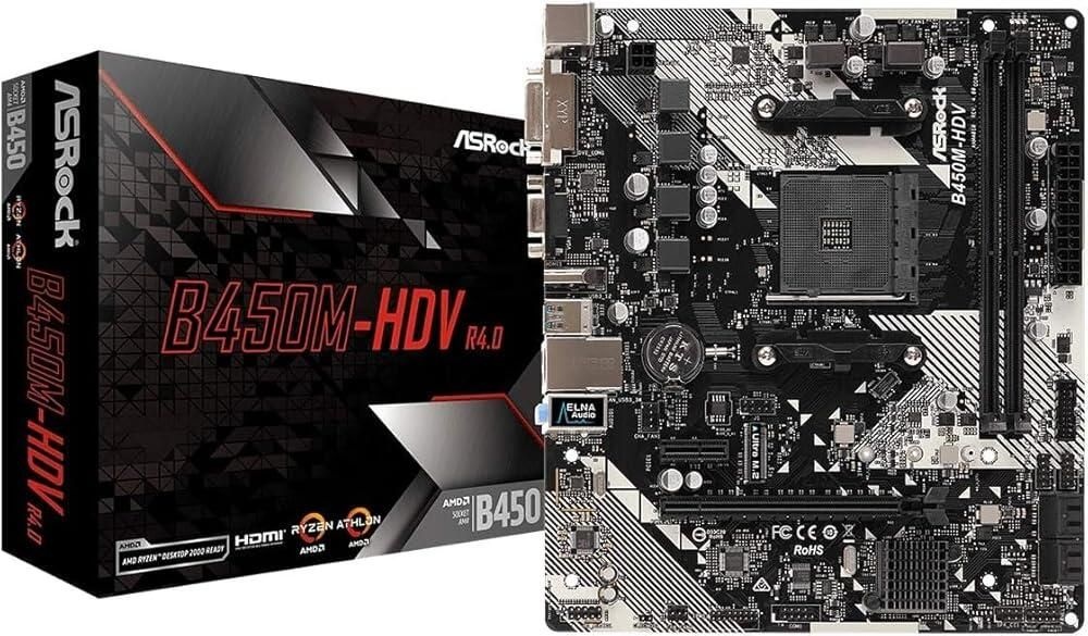 [해외] ASRock 마이크로 ATX AMD 마더보드 B450M-HDV R4.0 AM4 Promontory B450 SATA 6Gbs 129957