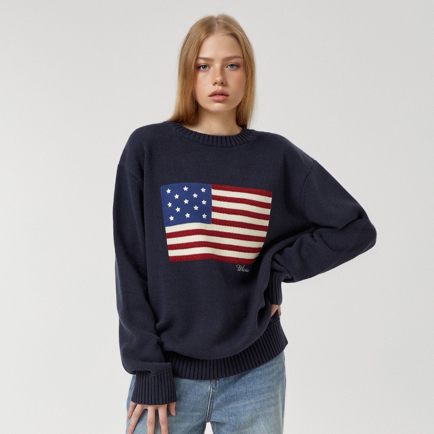 [Cali] American Flag Intarsia Pullover/WHKAG1292U