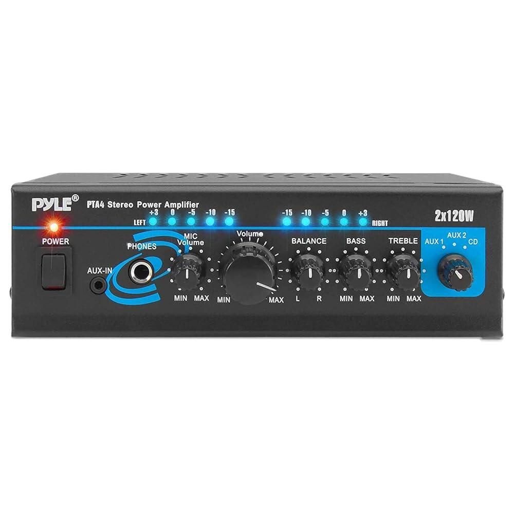 [해외] 홈 오디오 파워 앰프 시스템 - 2X120W 미니 듀얼 채널 믹서 사운드 스테레오 수신기 박스 RCA, AUX, 마이크 입력 포함