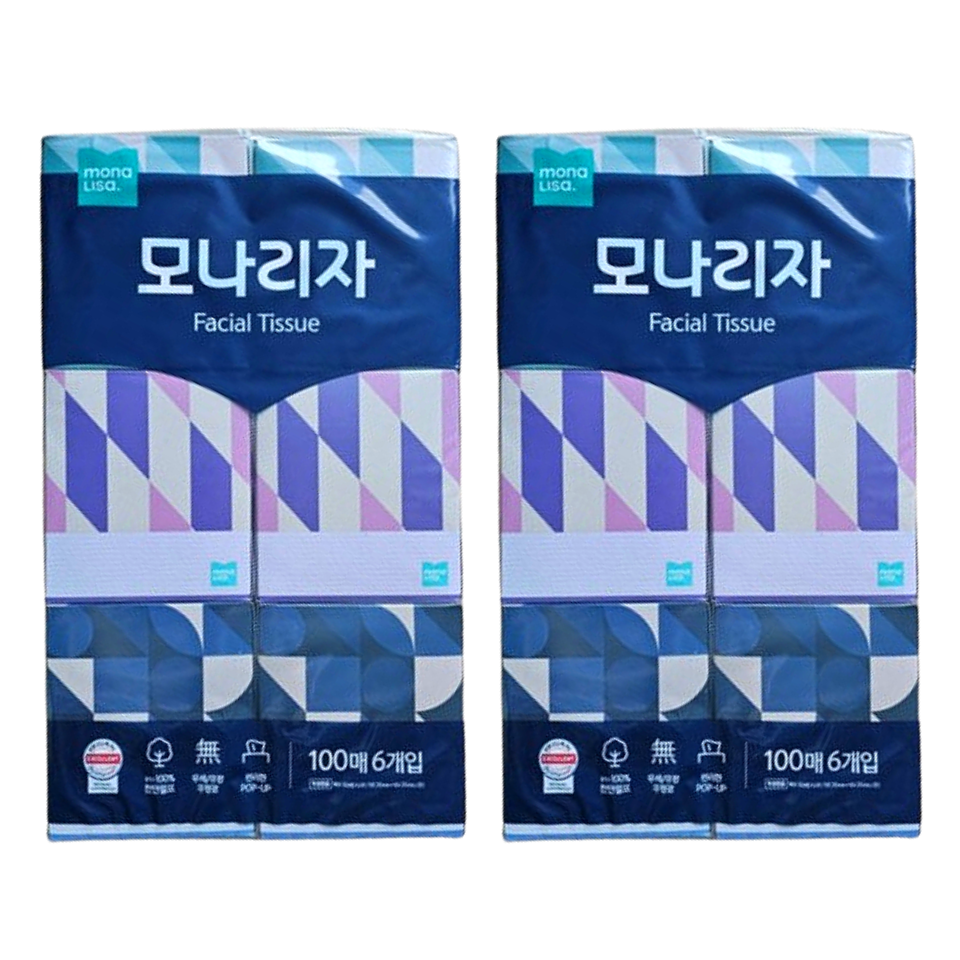 [오늘출발] 모나리자 미용티슈 각티슈 100매 6개입 x 2팩