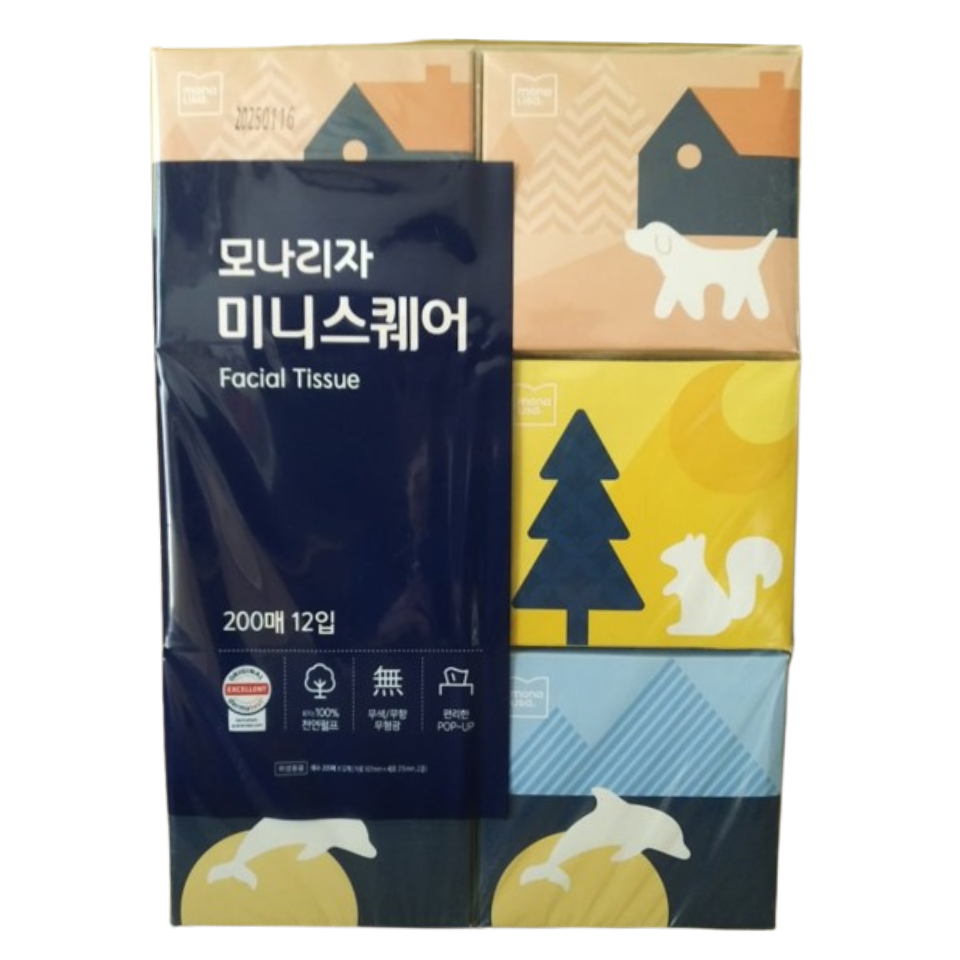 [오늘출발] 모나리자 미니스퀘어 미용티슈 각티슈 200매 12입 x 1팩