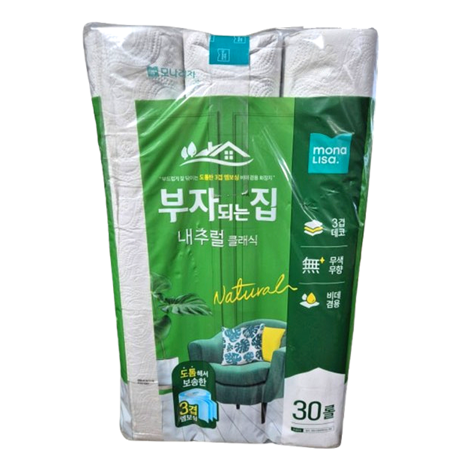 [오늘출발] 모나리자 부자되는집 내추럴 클래식 3겹 화장지 휴지 20m 30롤 x 1팩