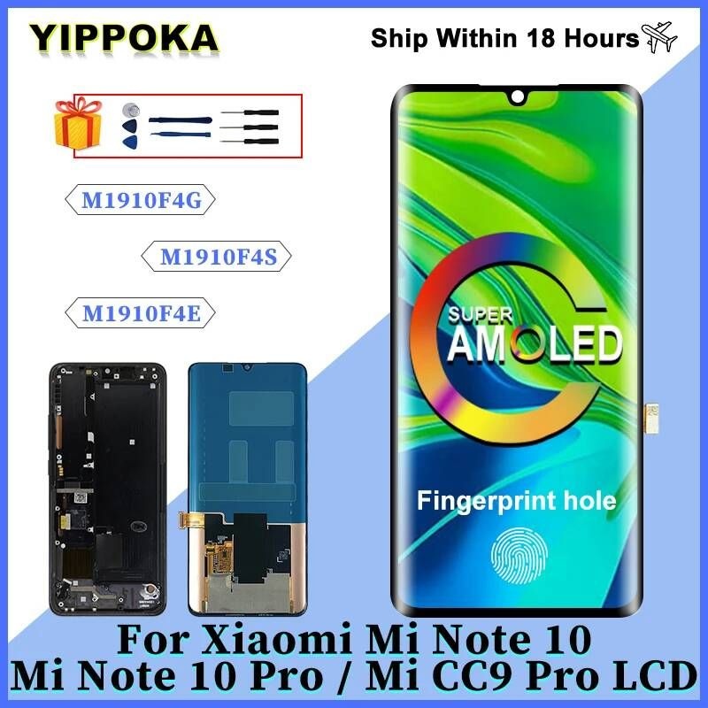 [해외] 스마트폰 액정 교체 부품 측면 버튼이 있는 AMOLED LCD 디스플레이 샤오미 미 노트 10 프로 화면 디지타이저 CC9 6.47