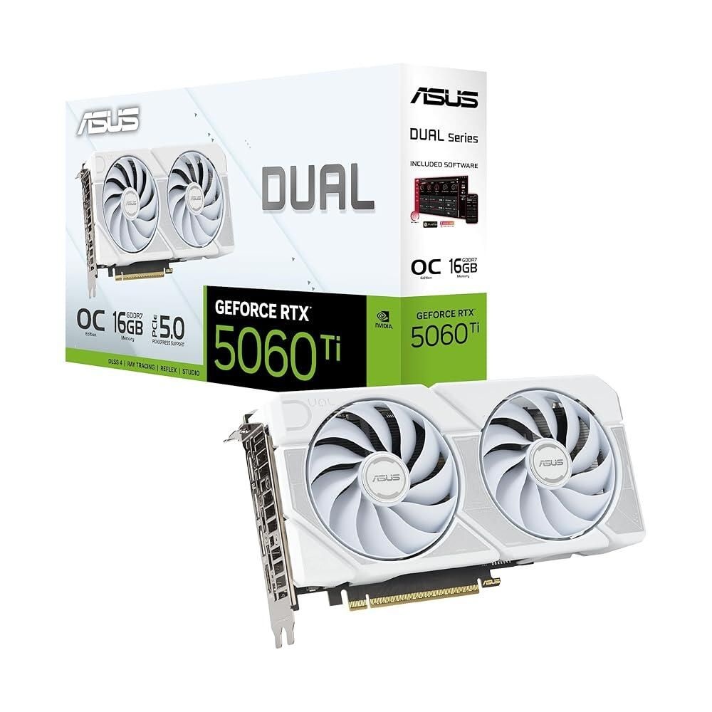 [해외] ASUS 듀얼 지포스 RTX 5060 Ti 16GB GDDR7 화이트 OC 에디션 PCIe 5.0, GDDR7, DLSS 4, HDMI 2.1b, 디스플레이 포트 2.5슬롯 디자인, Ax