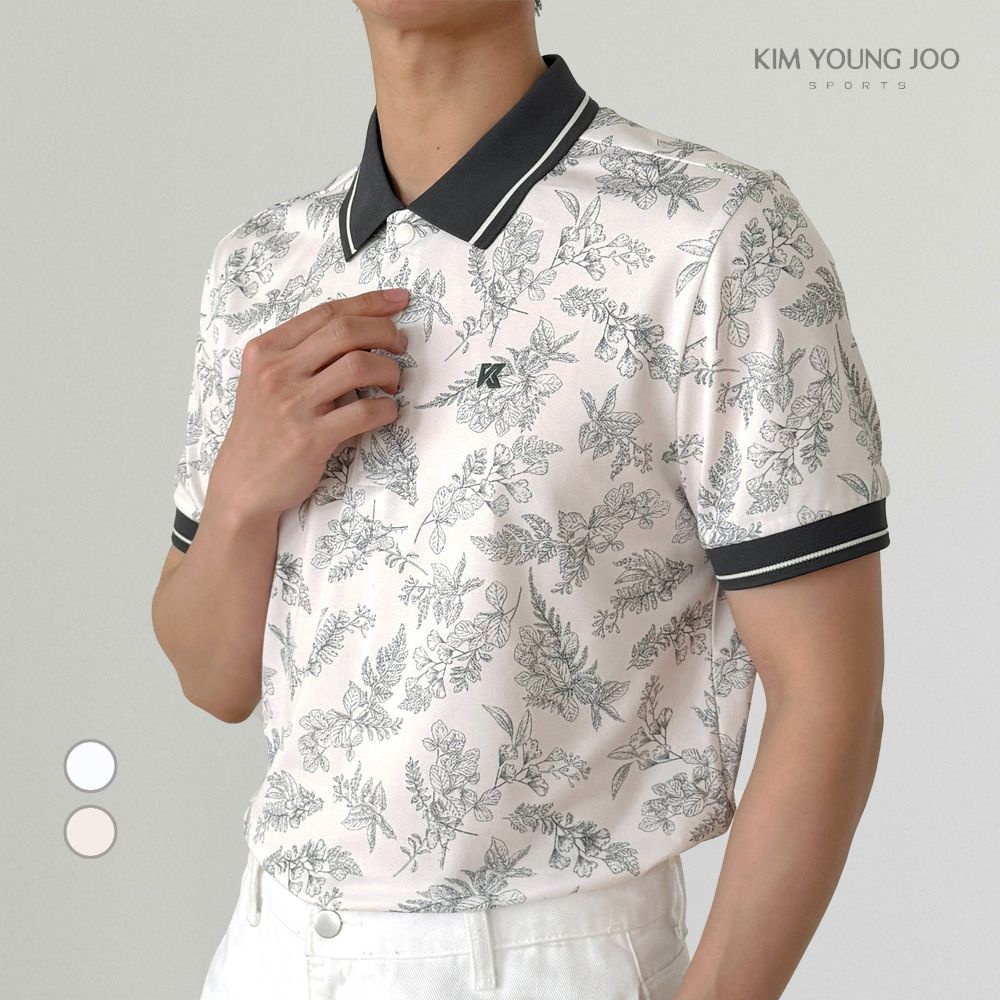 김영주스포츠 [패션플러스][김영주 스포츠]김영주스포츠 남성 보태니컬 카라 티셔츠 KRMT60315 골프 여행 데일리 비즈니스 스판