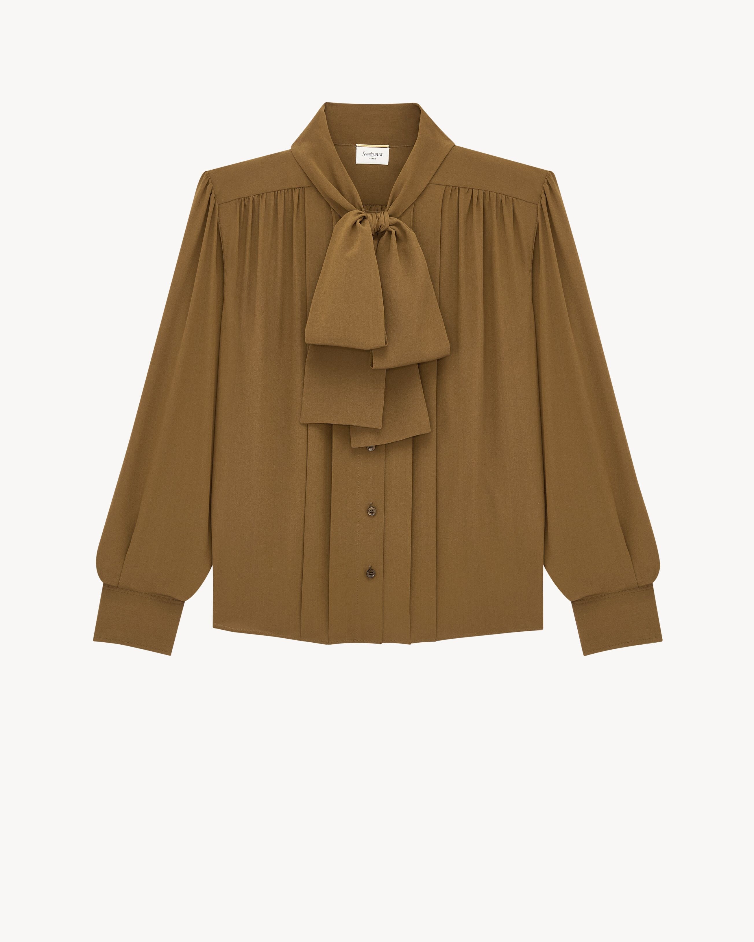 SAINT LAURENT [해외] 「프랑스 최신상」 생로랑 라발리에 블라우스 실크 크레페 드 신 ALGUE 861926Y100W3304 국내 A/S 가능