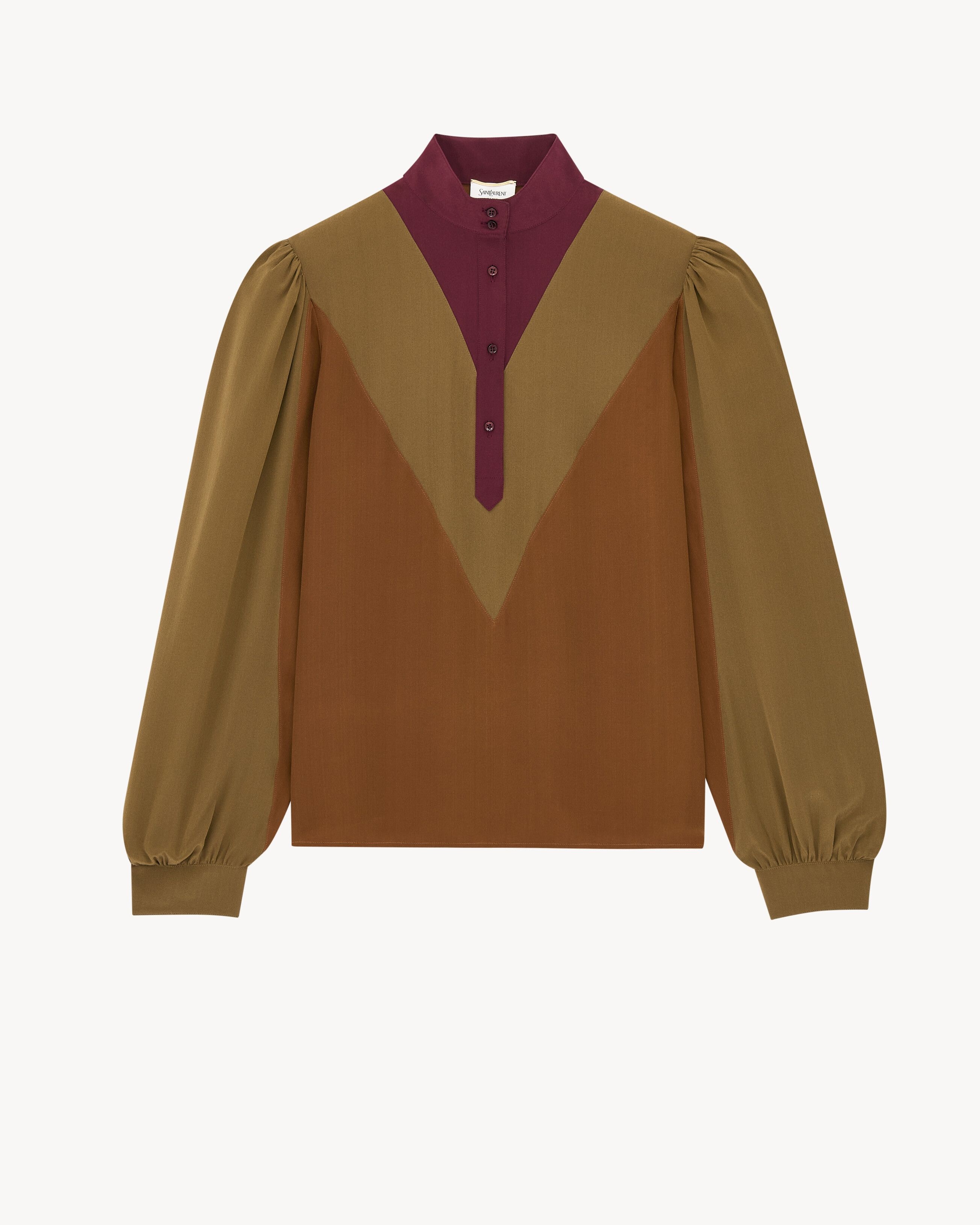 SAINT LAURENT [해외] 「프랑스 최신상」 생로랑 쉐브론 블라우스 실크 크레페 드 신 ALGUE 857184Y100W3304 국내 A/S 가능