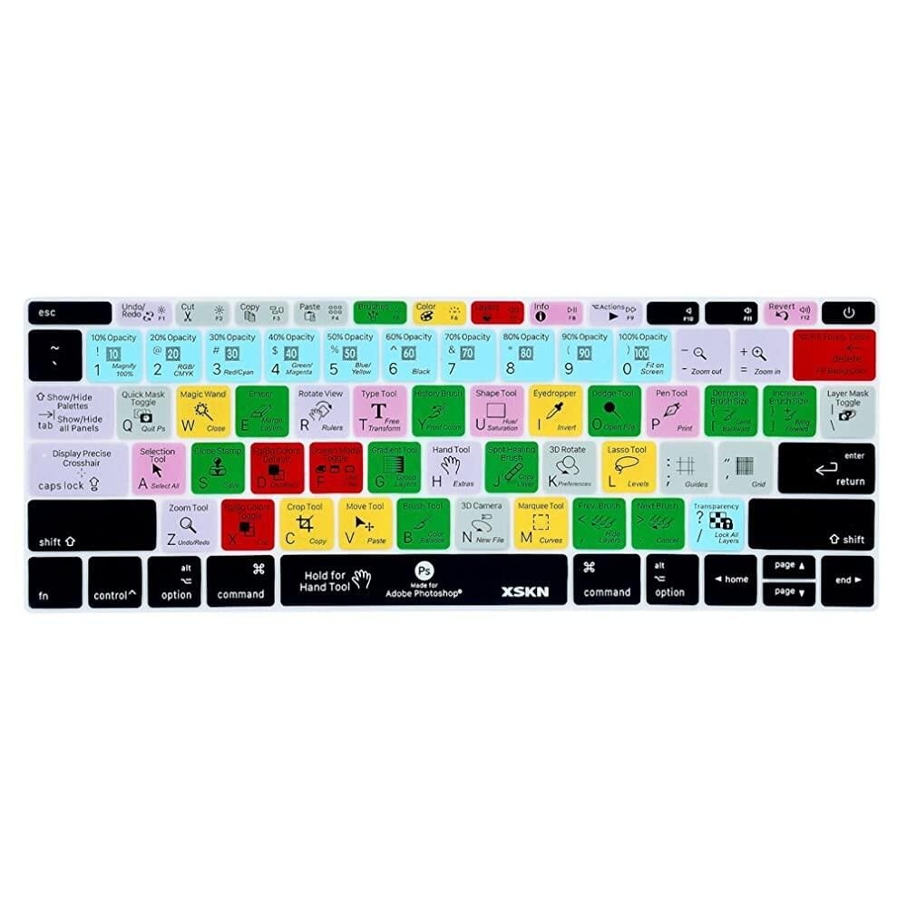 XSKN [해외] XSKN Photoshop CC 기능성 단축키 PS 실리콘 키보드 스킨 커버 맥북 프로 13인치 A1708 2016 버전, 터치바 없음 및 12인치 A15