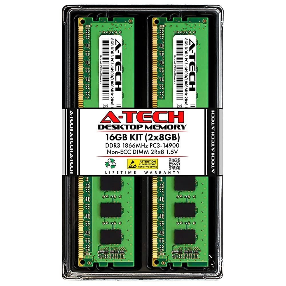 에이테크 [해외] A-Tech 16GB 키트 (2x8GB) DDR3 1866MHz PC3-14900 CL13 UDIMM 2Rx8 1.5V Non-ECC DIMM 240핀 데스크탑 RAM 메모리 업그