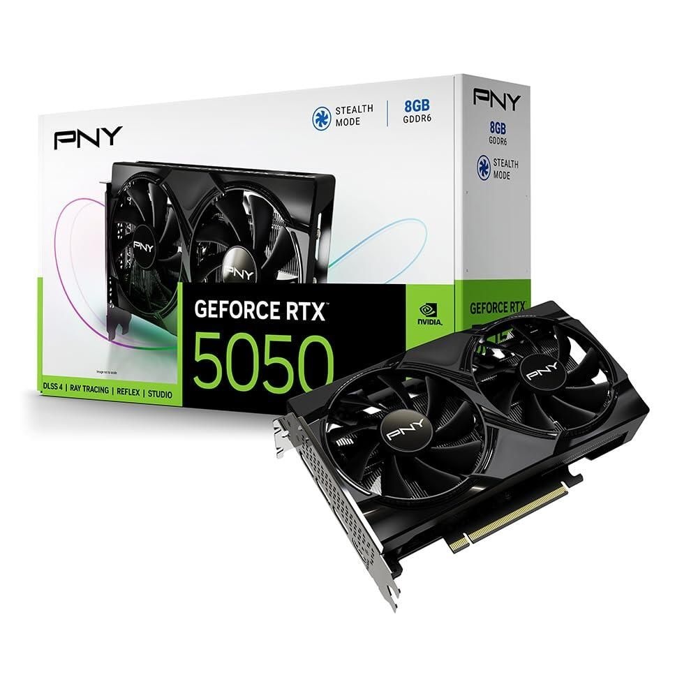 [해외] PNY NVIDIA GeForce RTX 5050 듀얼 팬, 그래픽 카드 8GB GDDR6, 128비트, SFF-Ready, PCIe 5.0, HDMI/DP 2.1, 2슬롯, Blackwell Architecture, DLSS