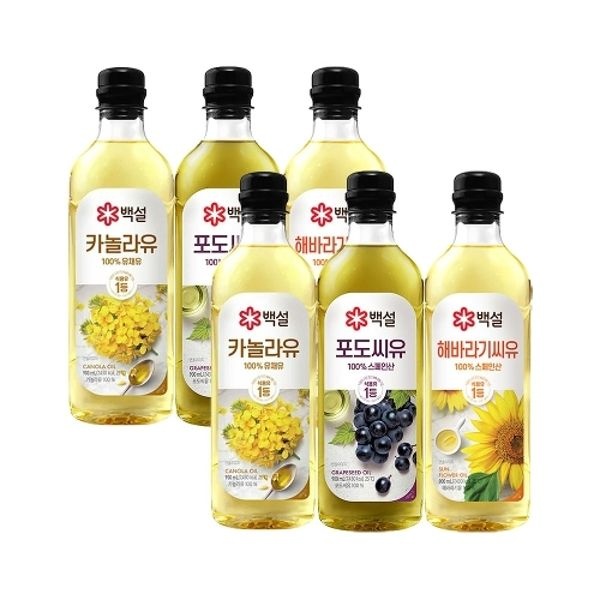 백설 조리유 900ml 3종 세트(카놀라유x2+포도씨유x2+해바라기씨...