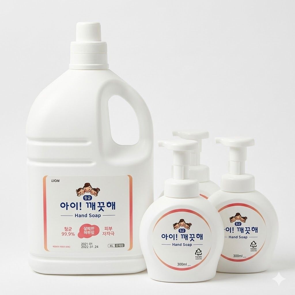 아이깨끗해 리필 대용량 핸드워시 4L+펌프용기490ml3개 거품비누 버블 핸드솝 손세정제 (세트)