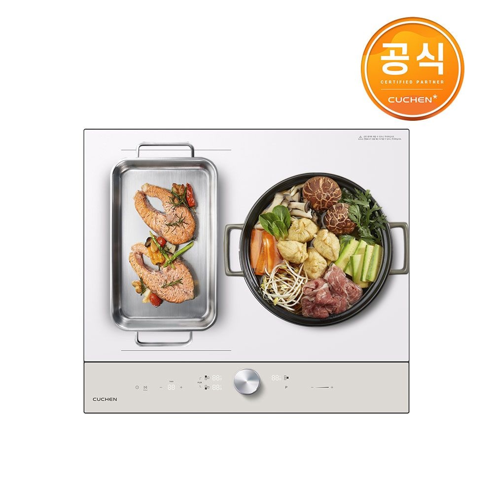 쿠첸 3구 화이트 인덕션 전기레인지 플렉스존 개별화구 All 3400W 출력 CIR-EW33KD2B1 자가설치 방문설치