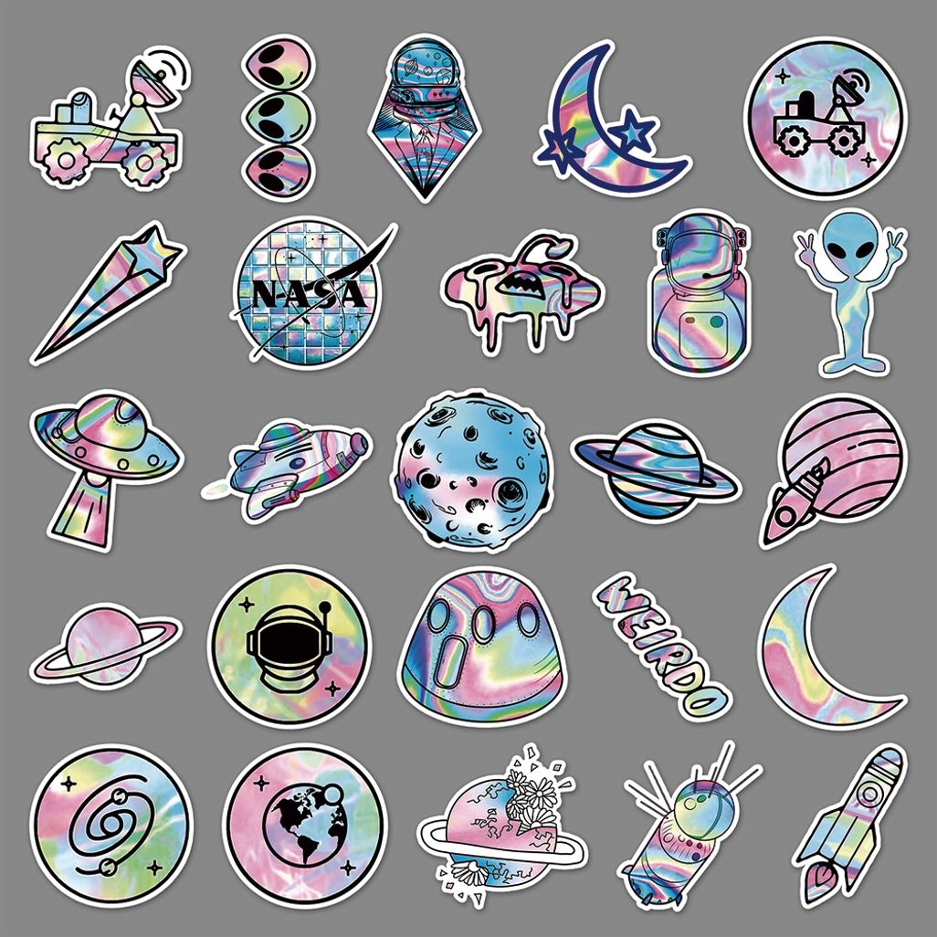 [브로원]스티커 50장 캐리어 다이어리 리무버블 홀로그램우주선 [AXV425]