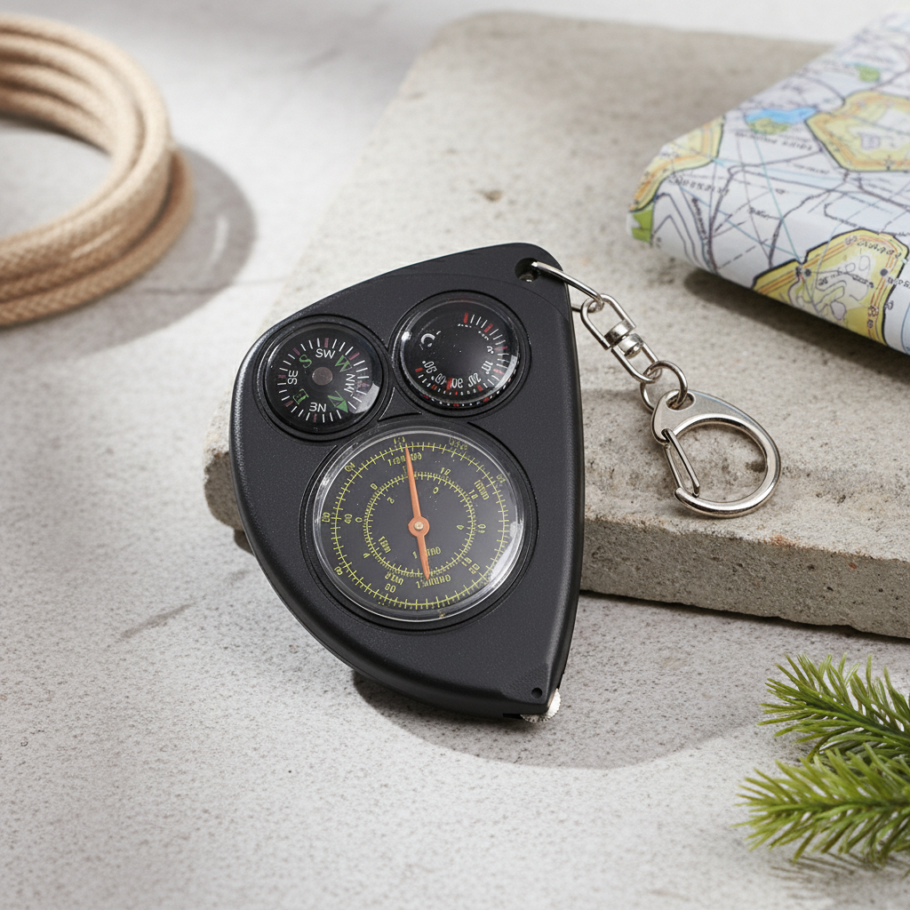 HPS 등산용 맵콤파스 온도계 나침반 키링 거리측정기 휴대용 캠핑 도구