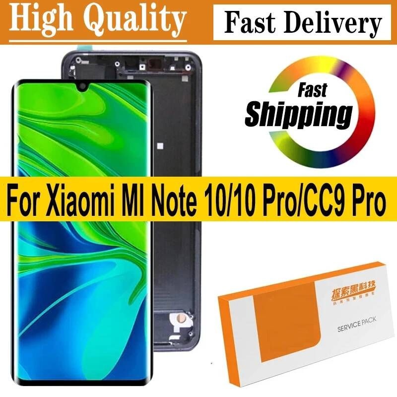 [해외] 샤오미 미 노트 10 용 AMOLED 스마트폰 디스플레이 CC9 프로 LCD 6.47 인치 화면