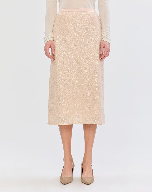 LF 질스튜어트 뉴욕 [25SS] [시즌오프] [품절임박] 베이지 스팽글장식 H라인 롱커트 JSSK5A100I1