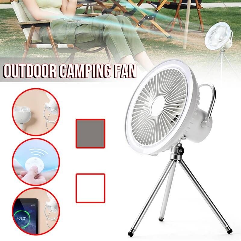 UnKnown [해외] 텐트 쿨러 캠핑 써큘레이터 선풍기 휴대용 USB 충전식 데스크탑 삼각대 팬 낮은/중간/고급 원격 제어 음소거 야외