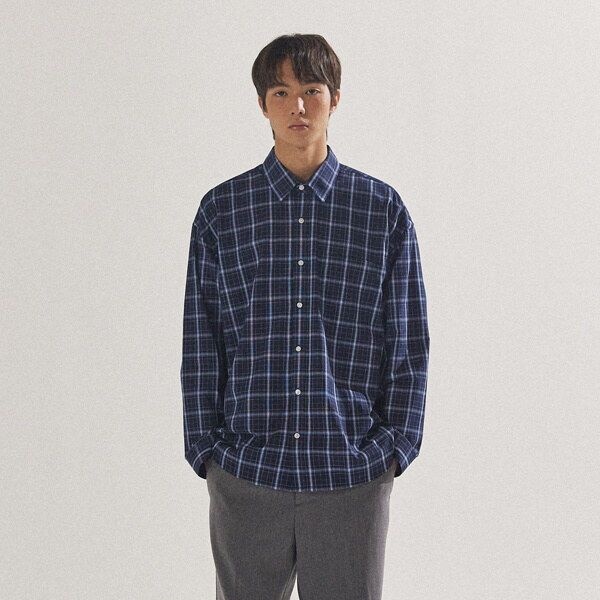 [팔랩] 남여공용 에센셜 오버핏 타탄 체크 셔츠_PL24S3SH021_NV