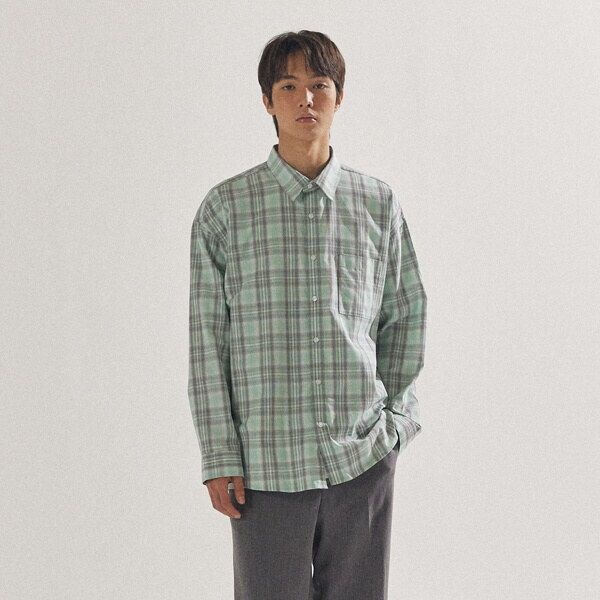 [팔랩] 남여공용 에센셜 오버핏 타탄 체크 셔츠_PL24S3SH020_GN