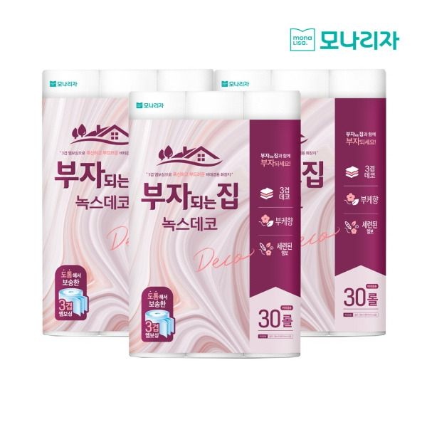 모나리자 [모나리자] 3겹 부자되는집 녹스데코 화장지 30M 30롤 3팩 총 90롤