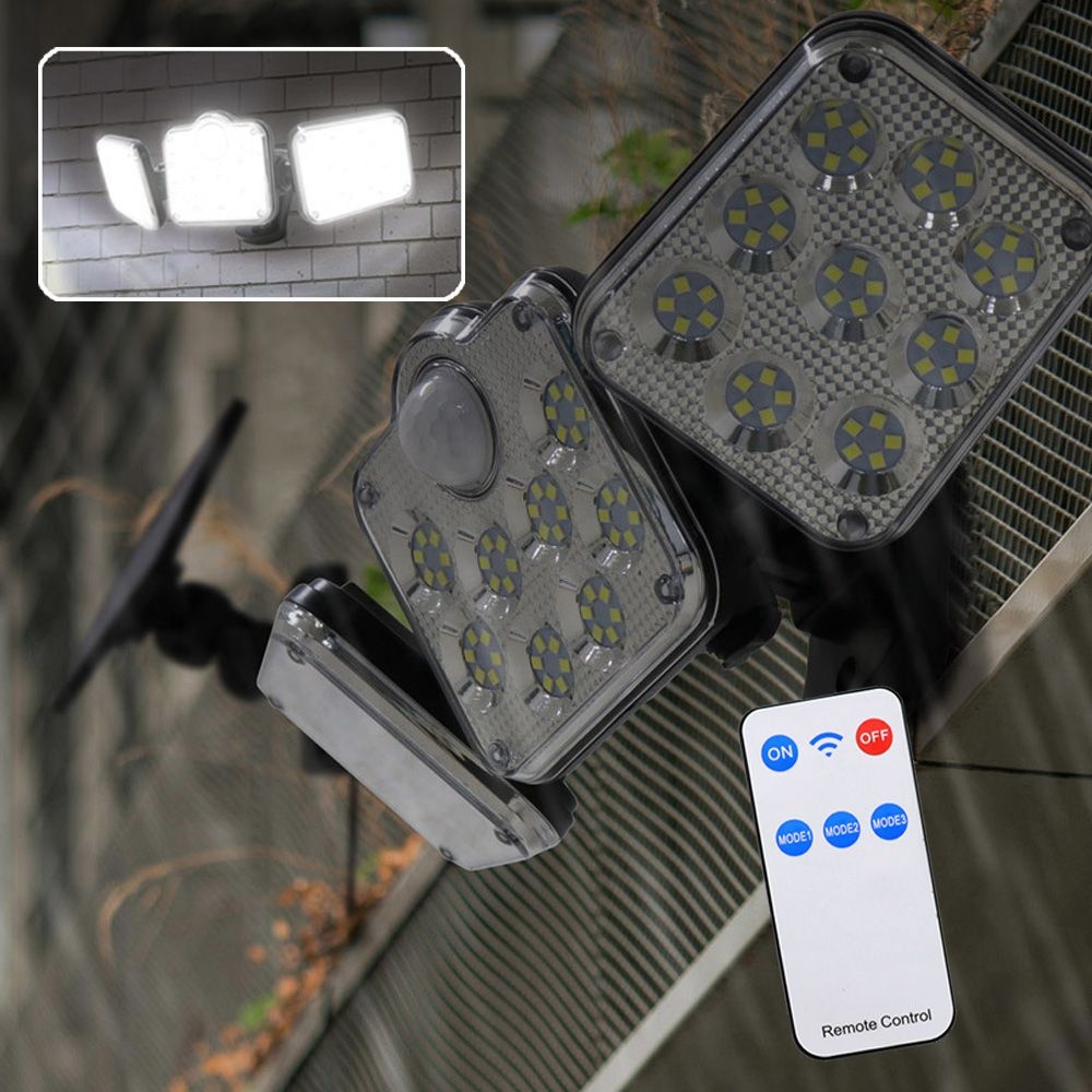 태양광 138타입 감지 벽부등 분리형 센서등 (3헤드) 세가지 점등모드 리모컨포함/동작감지 모션센서 투광등 벽등