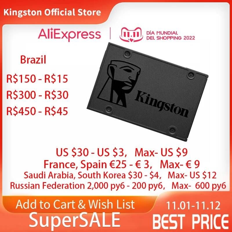 [해외] 노트북 SSD 에스에스디 M.2 2TB 1TB 하드 Kingston-A400 내부 솔리드 스테이트 드라이브 120GB 240GB 480GB 2.5 인치 SATA III 960GB