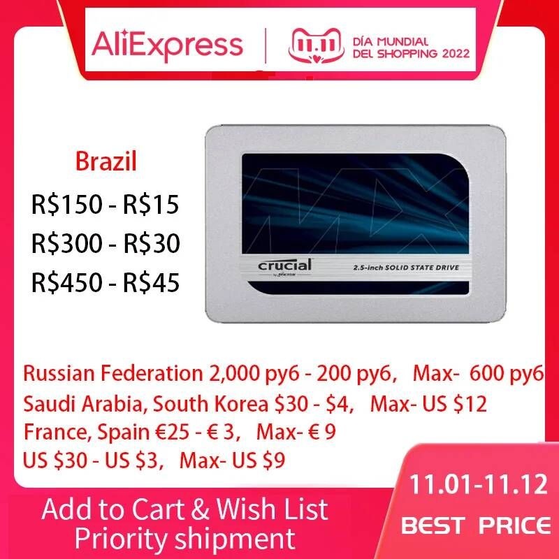 [해외] 노트북 SSD 에스에스디 M.2 2TB 1TB 하드 내장 솔리드 스테이트 드라이브 중요한 MX500 250GB 500GB 1000GB 2000GB SATA3.0 인터